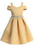Satin Flower Girl Dress with Cold Shoulder and Pleated Skirt, Sizes 2-14 - SophiasStyle.com